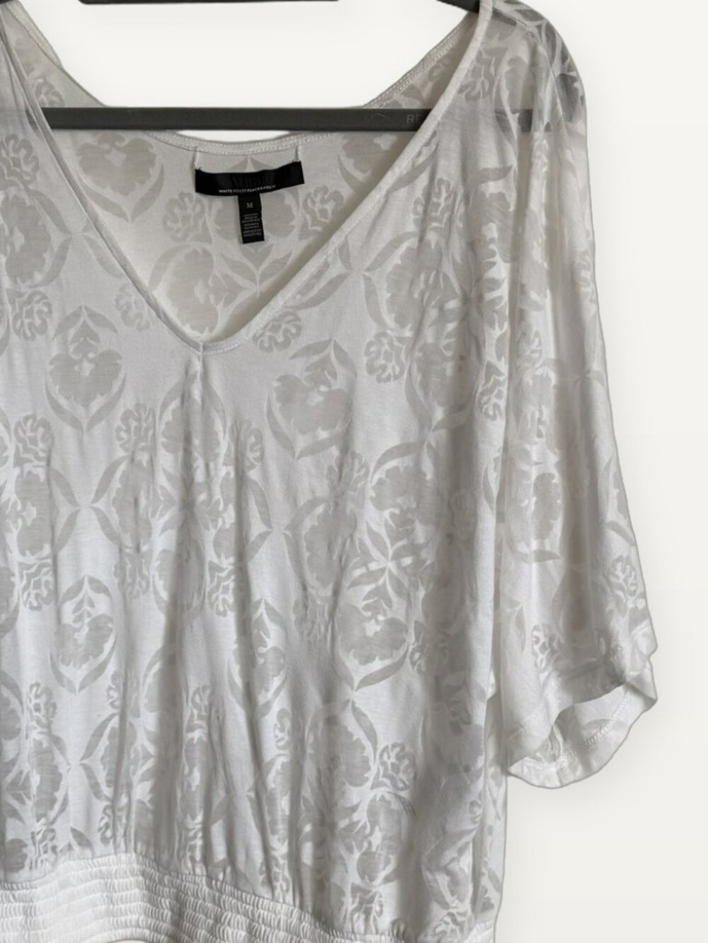 White House Black Market White Burnout Peasant Blouse M